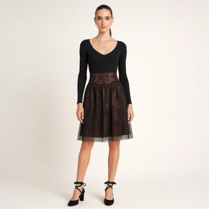 Vintage Whimsigoth Skirt Black Red Sheer Mesh Embroidered Fairy MSK 12